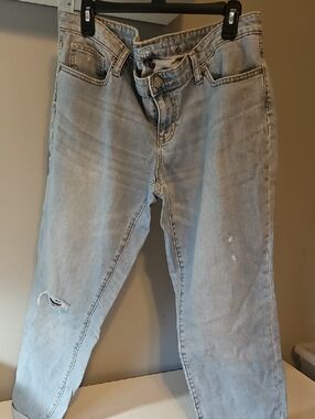 GAP Light Wash Distressed Boyfriend Jeans - Pale Blue
